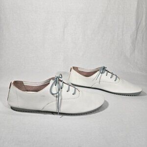 AnotherSole PALOMA Minimalist Preppy WHITE Leather Upper GRAY FLATS Women Size 9